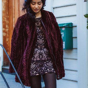 Free People Burgundy Quilted Velvet Jacket